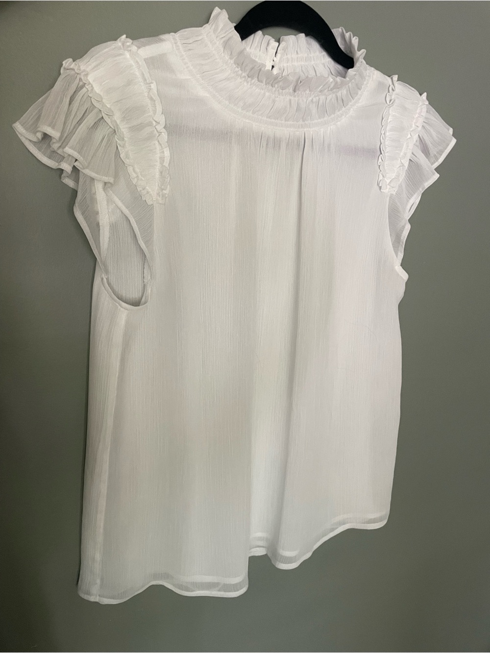 Calvin Klein White Smocked Neck Ruffle Sleeve Chiffon Blouse - NEW w/o tags